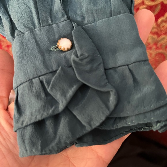 Hand Painted Teal Floral Blouse - Picture 5 of 6